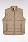 Sleeveless biker-collar jacket in beige quilted nylon