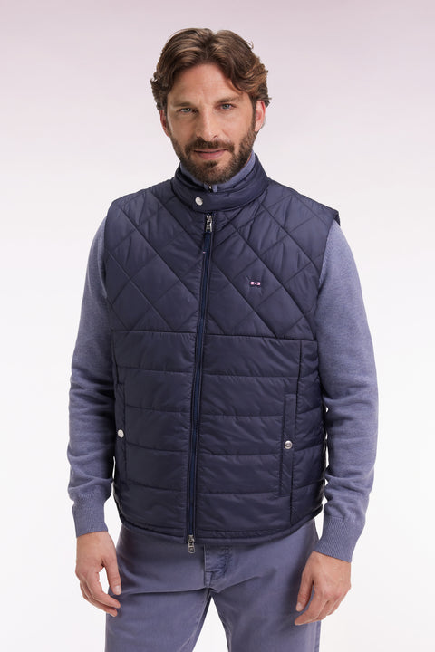 Sleeveless biker-neck padded nylon jacket in grey - Image 3