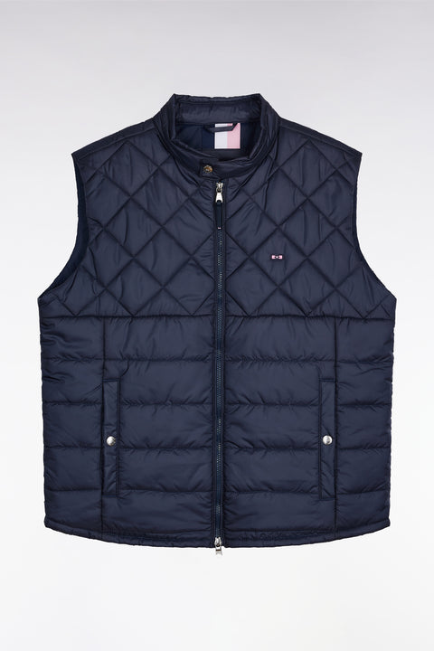 Sleeveless biker-neck padded nylon jacket in grey - Image 2