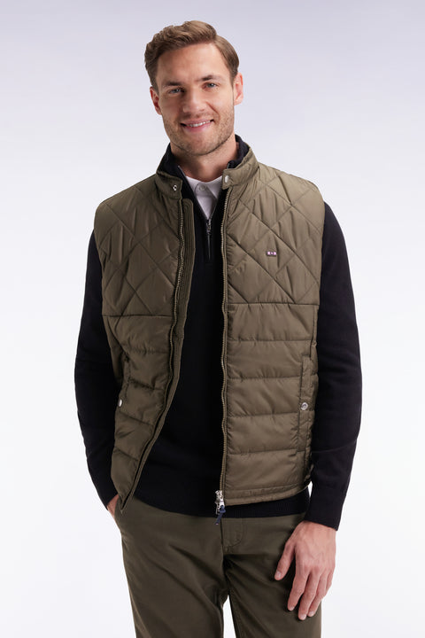 Sleeveless biker-collar jacket in khaki quilted nylon - Image 3