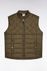 Sleeveless biker-collar jacket in khaki quilted nylon