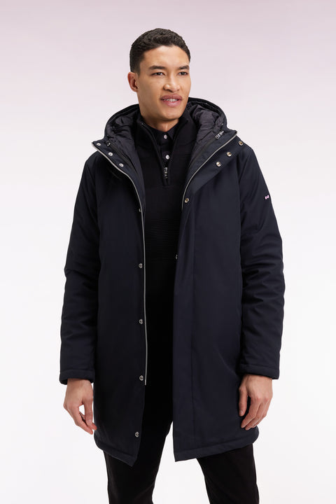Long 2-in-1 parka in black nylon with integrated hood - Image 3