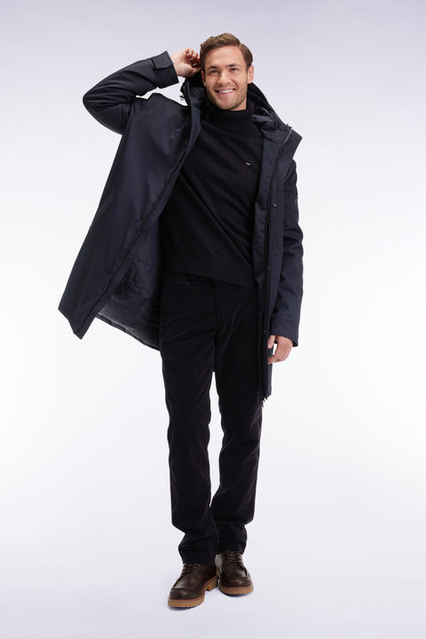 Long black nylon parka with integrated hood - Image 1