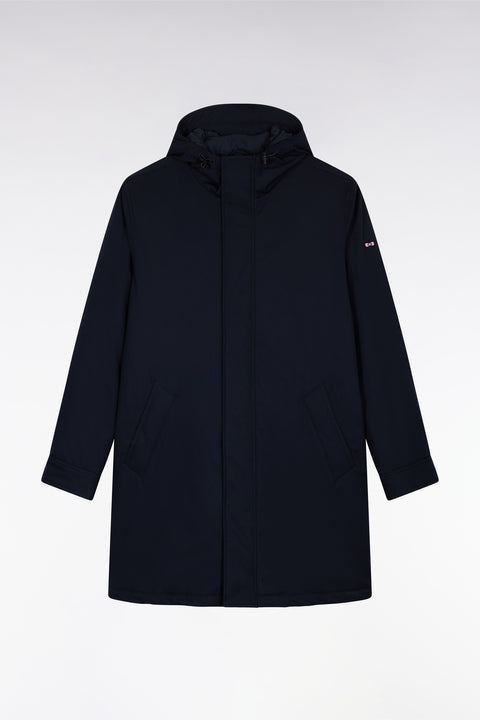 Long black nylon parka with integrated hood - Image 2