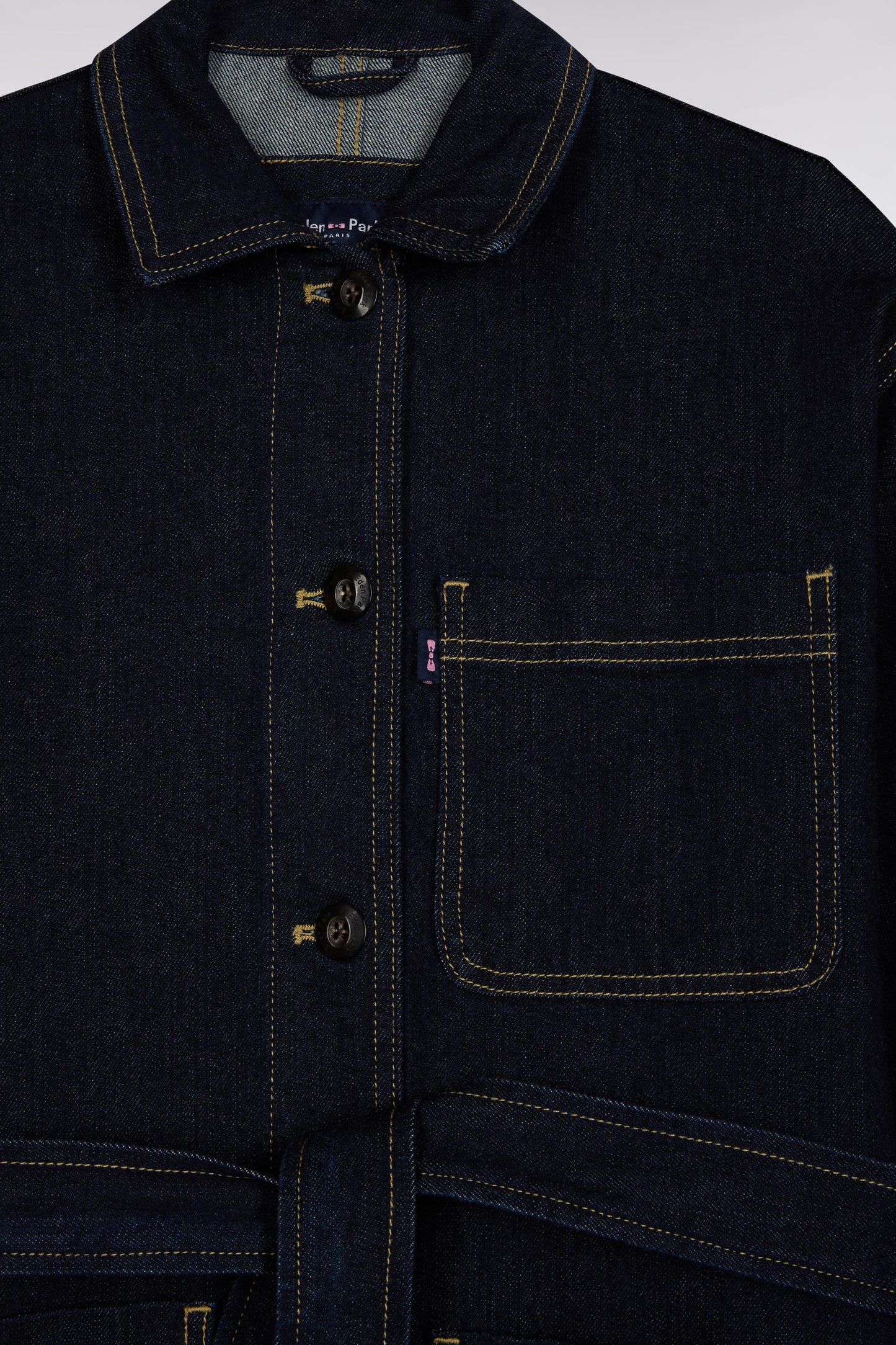 Belted overshirt in raw stretch denim Oversized cut