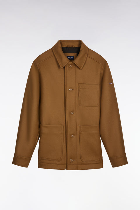 Camel wool twill overshirt with patch pockets - Image 2