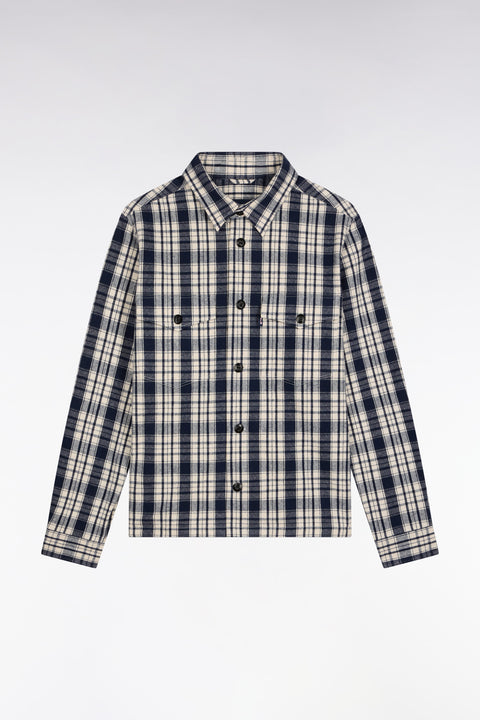 Black and ecru check cotton overshirt, straight cut - Image 1