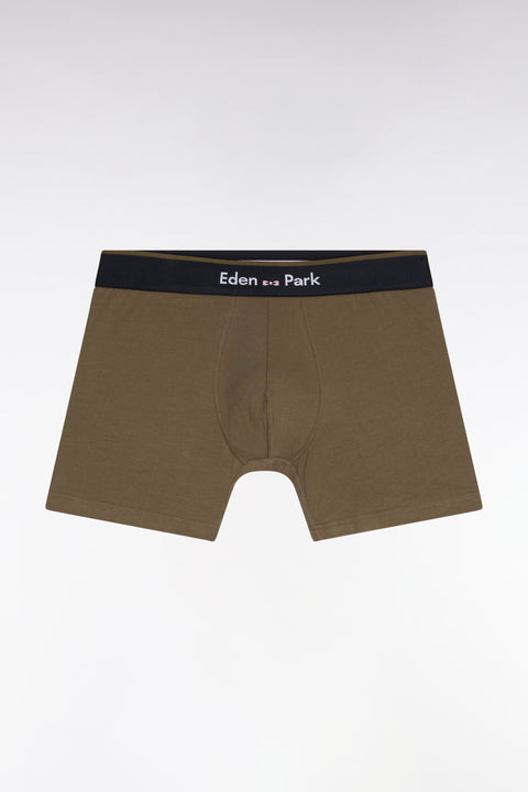 Boxer shorts in khaki cotton jersey with contrasting stripes - Image 1