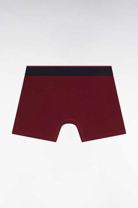Boxer shorts in burgundy cotton jersey with contrasting stripes - Image 2