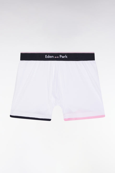 Boxer shorts in white cotton jersey with striped trim - Image 1