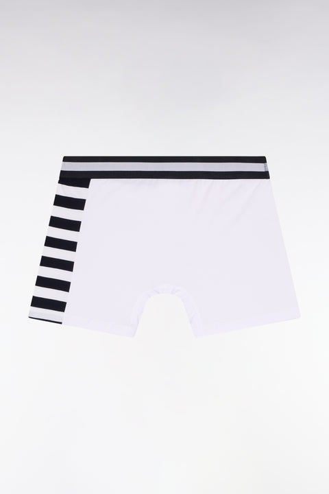 Boxer shorts in white cotton jersey with striped detail - Image 2