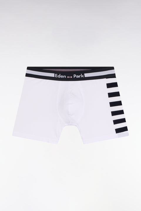 Boxer shorts in white cotton jersey with striped detail - Image 1