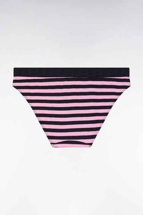 Navy and pink striped stretch jersey knickers - Image 1