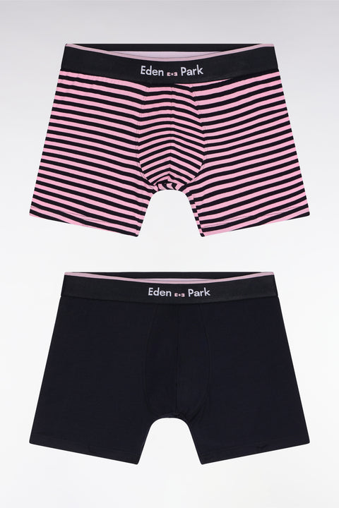 Set of two boxer shorts in navy and pink stretch cotton jersey - Image 1