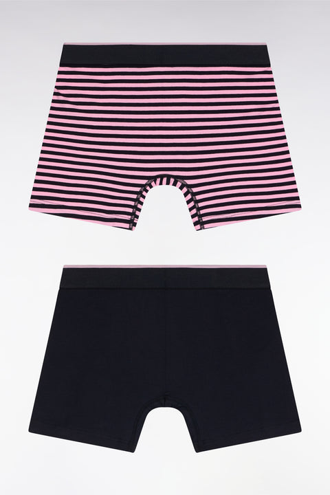 Set of two boxer shorts in navy and pink stretch cotton jersey - Image 2