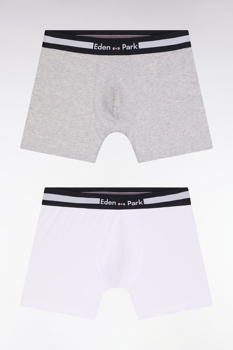 Set of two boxer shorts in white and grey stretch cotton jersey - Image 1