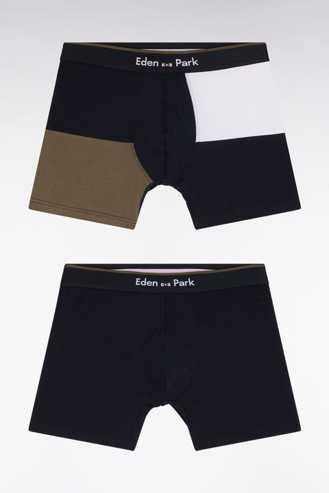 Set of two khaki colorblock stretch cotton jersey boxer shorts - Image 1