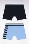 Set of two boxer shorts in stretch cotton jersey with sky and navy stripes