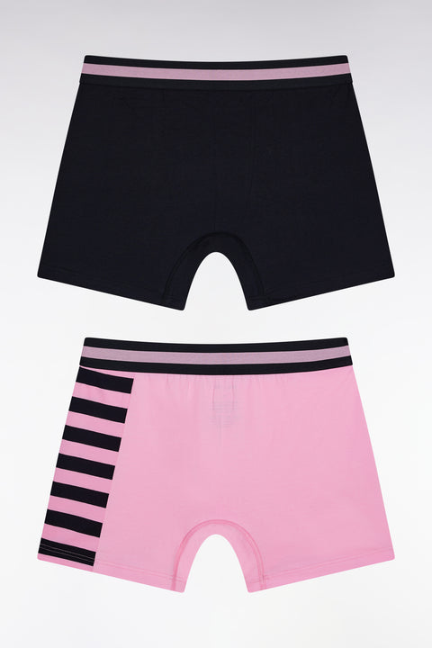 Set of two pink and navy striped stretch cotton jersey boxer shorts - Image 3