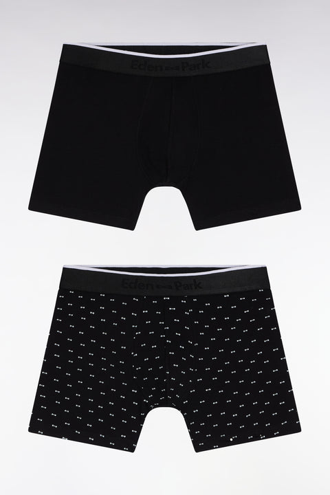 Set of two boxer shorts in plain stretch cotton jersey with black micro-patterns - Image 1