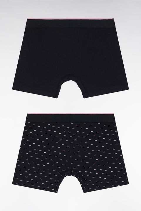 Set of two boxer shorts in plain stretch cotton jersey with navy micropatterns - Image 2