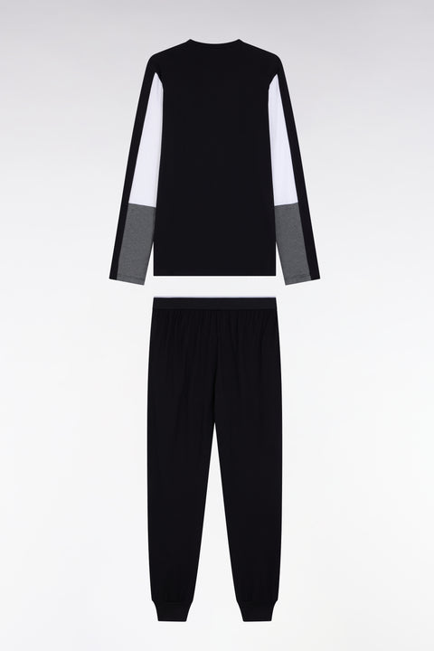 Long pyjamas in grey colorblock cotton jersey - A SHOOTER - Image 2