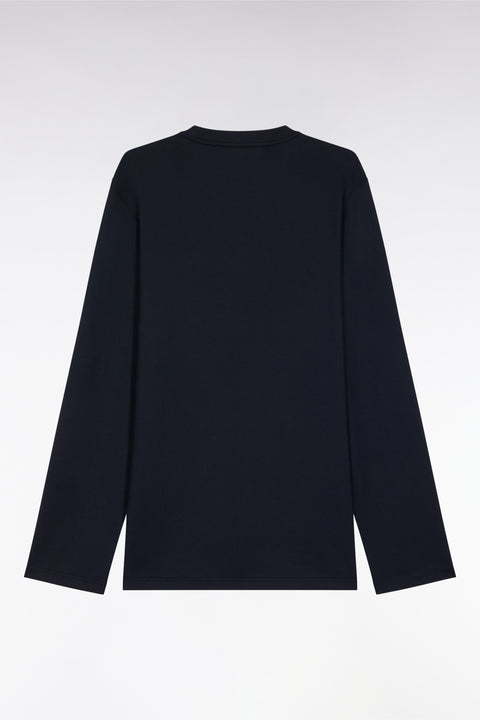 Long pyjamas in navy cotton jersey with micropatterned bow tie - Image 3