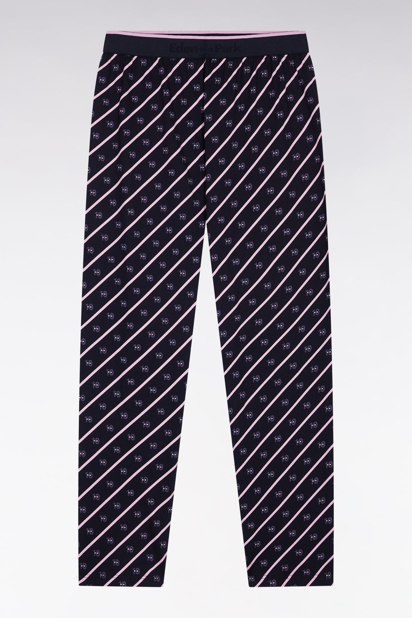 Long pyjamas in micro-patterned navy cotton jersey