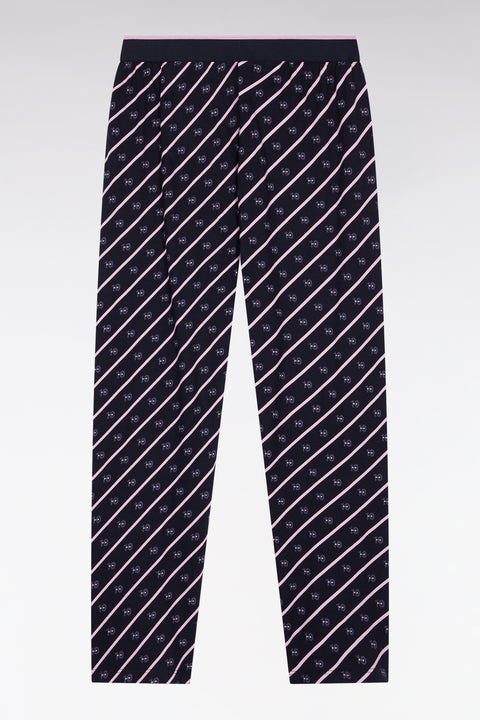 Long pyjamas in micro-patterned navy cotton jersey - Image 2