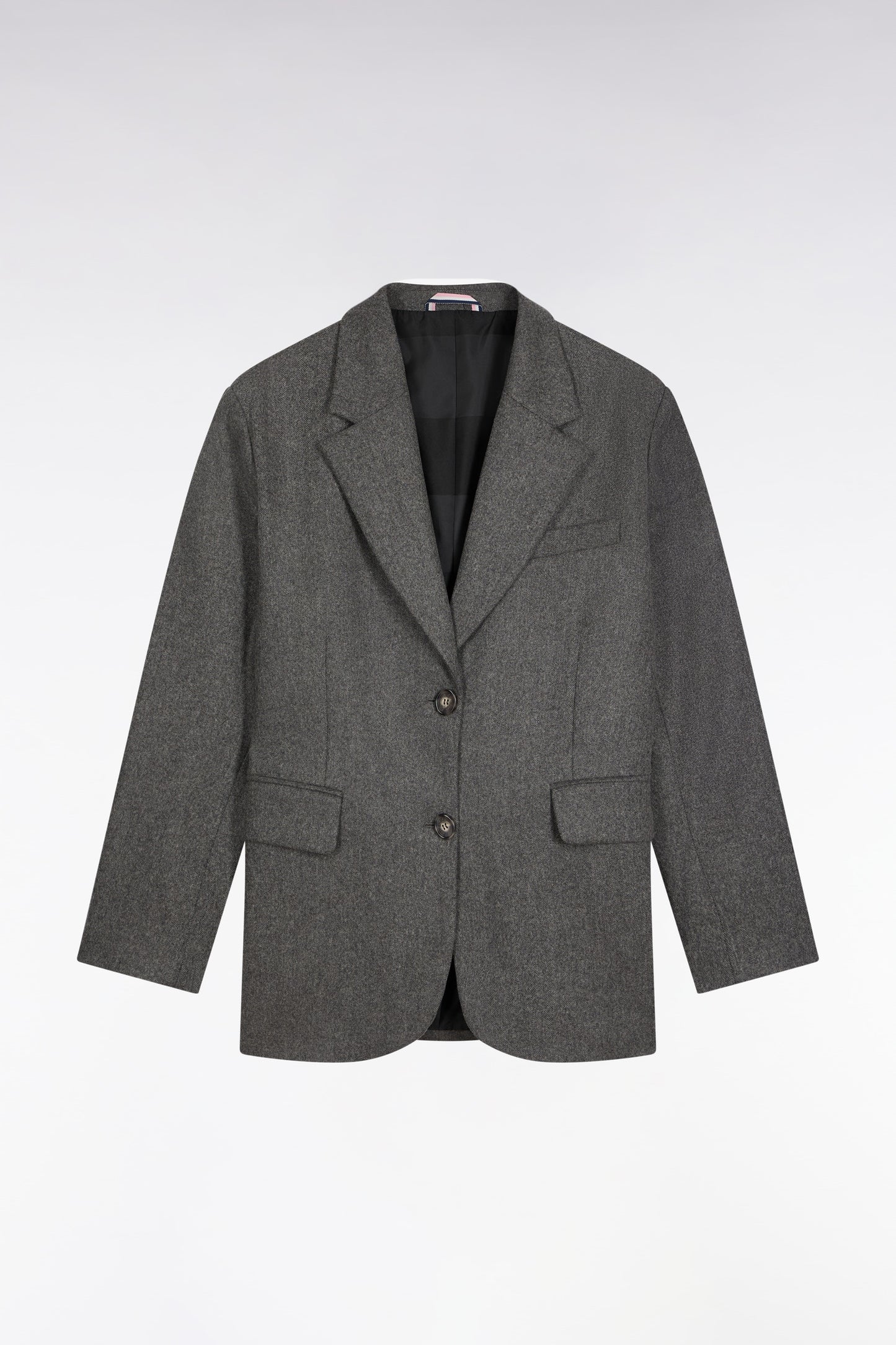 Oversized grey wool flannel blazer jacket