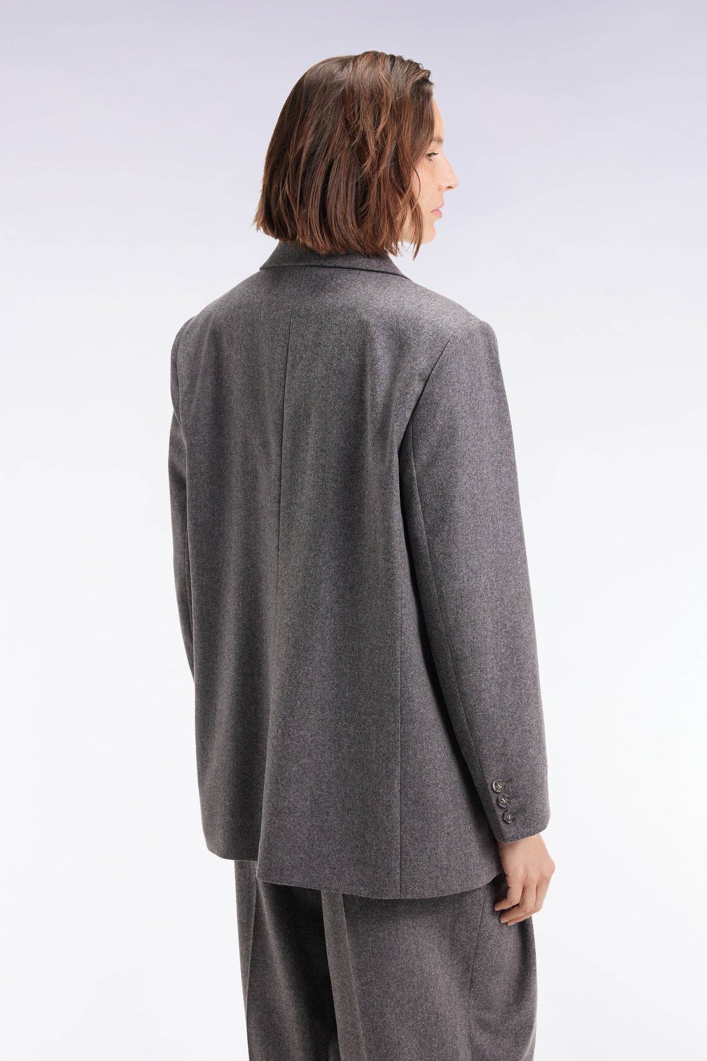 Oversized grey wool flannel blazer jacket
