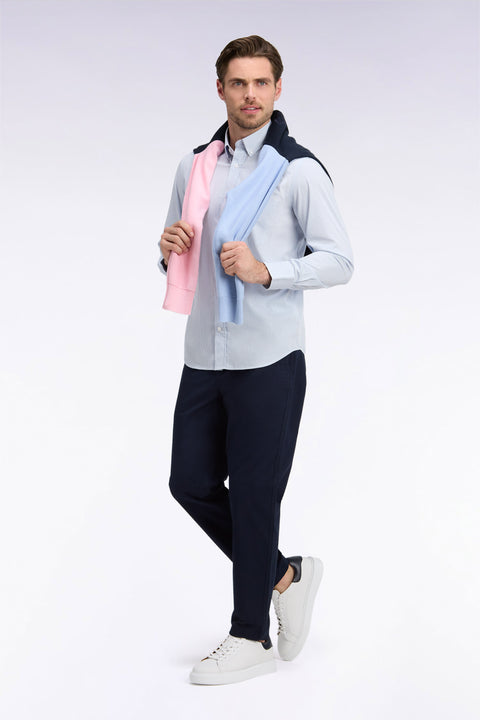 Regular fit wrinkle-free chino pants in navy stretch cotton pique - Image 1