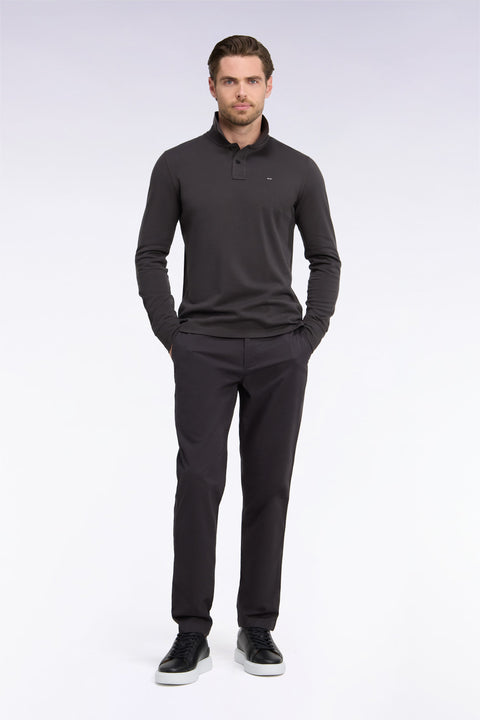 Regular fit brown stretch cotton piqué wrinkle-free chino pants - Image 3