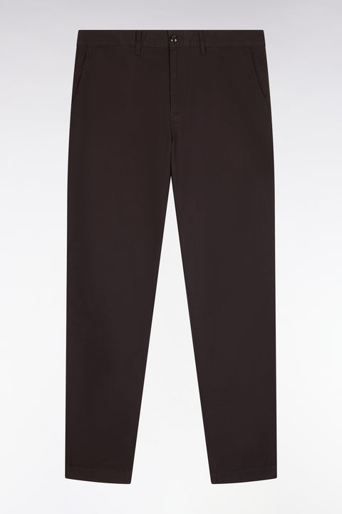 Regular fit brown stretch cotton piqué wrinkle-free chino pants - Image 2