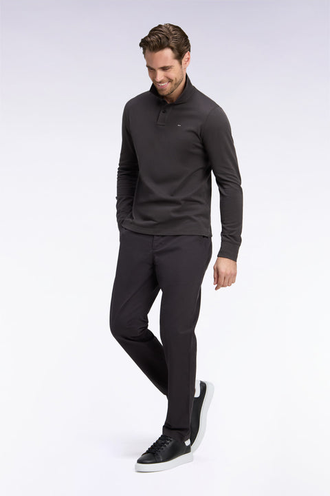 Regular fit brown stretch cotton piqué wrinkle-free chino pants - Image 1