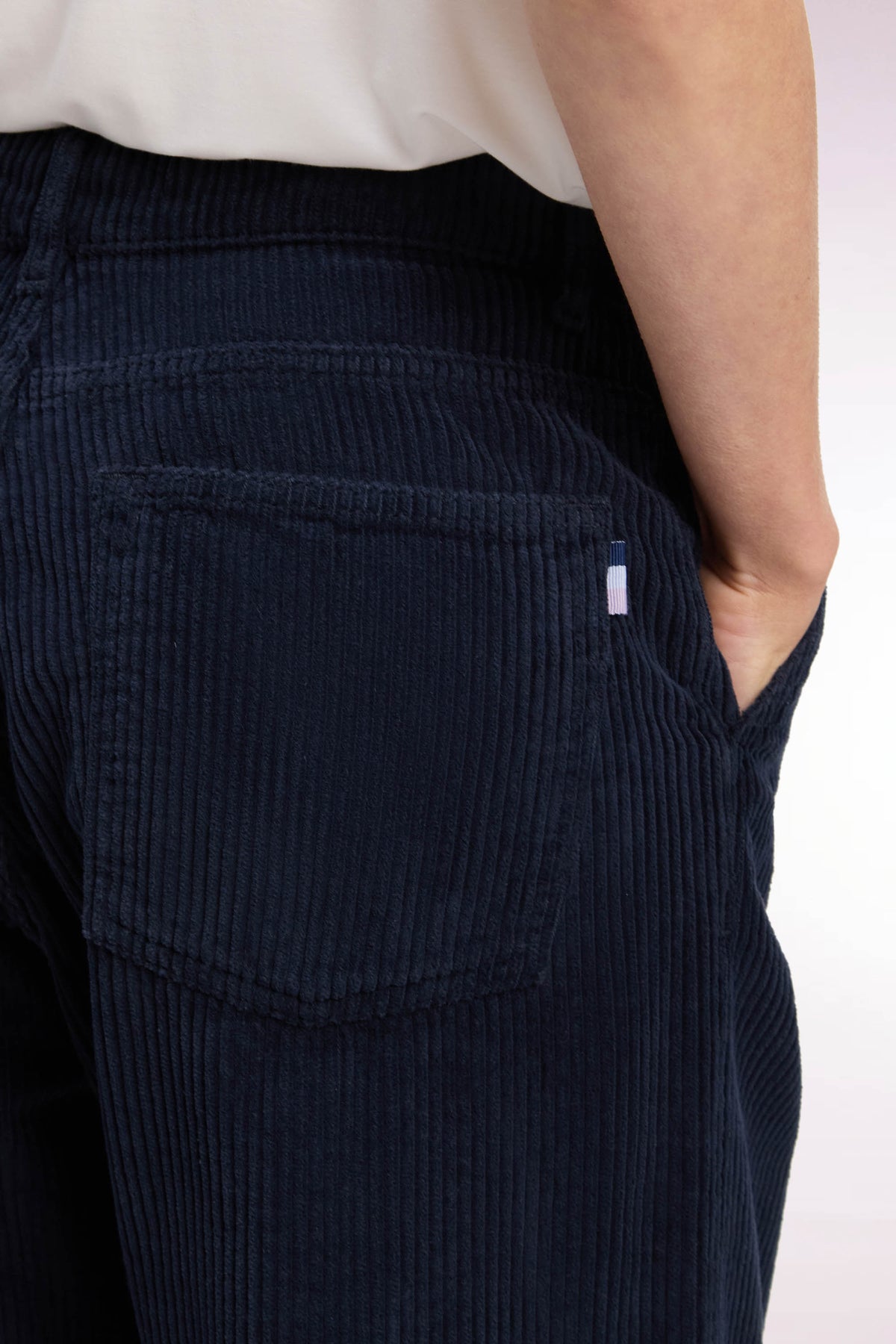 Straight-cut navy corduroy pants
