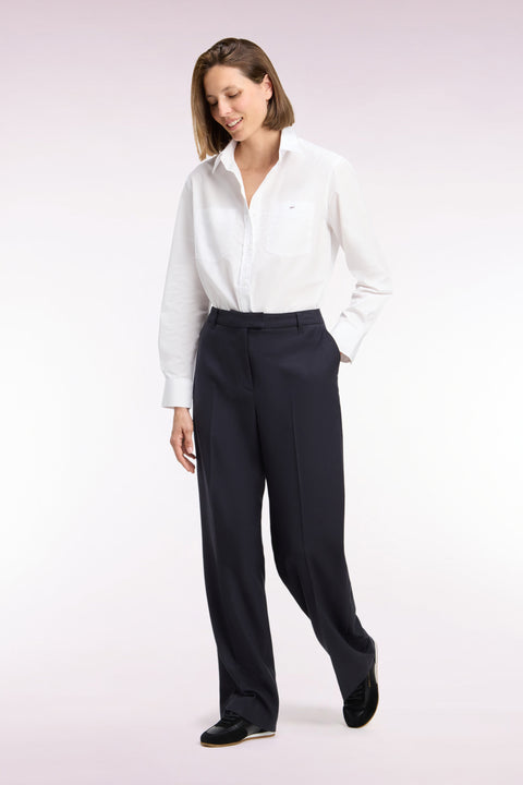 Pantalon tailleur en maille stretch marine coupe droite - Image 1