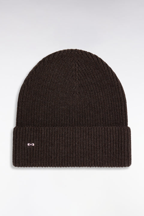Bonnet côtelé en laine et coton marron - Image 1