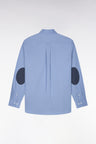 Blue cotton shirt with micro-pattern details, straight cut