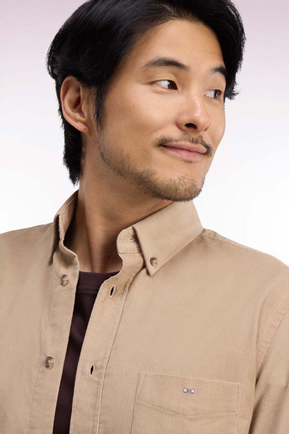 Beige ribbed cotton straight cut shirt