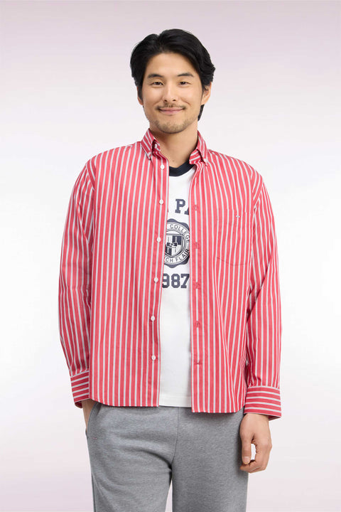 Red cotton shirt with ecru stripes, straight cut - Image 3