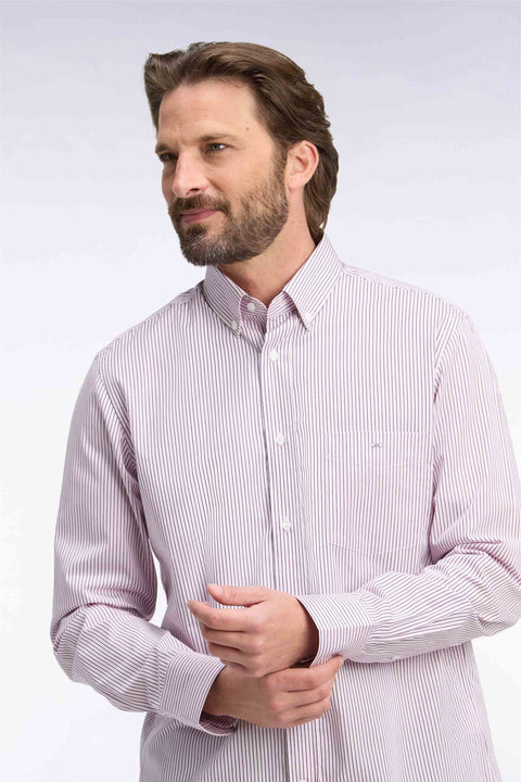 Chemise en coton à rayures rose coupe droite - Image 1