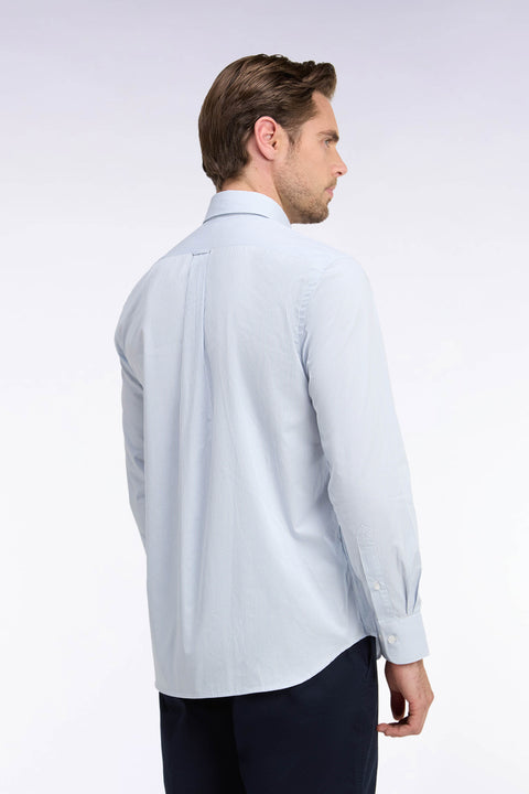 White cotton shirt with fine sky stripes, straight cut - Image 2