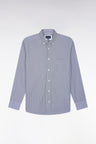 White cotton shirt with fine navy stripes, straight cut