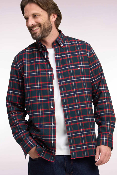 Straight-fit checked cotton flannel shirt - Image 1