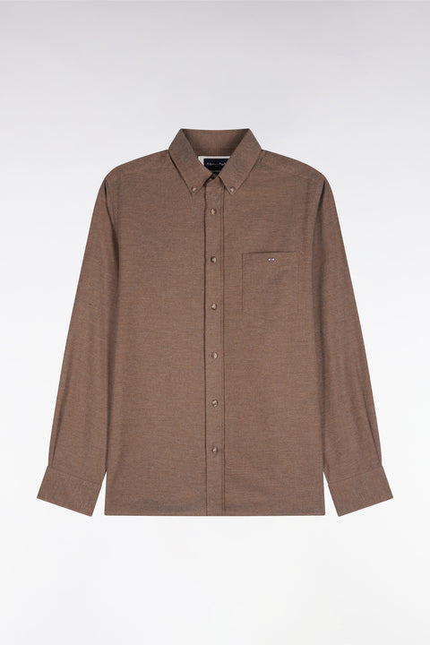 Plain brown cotton straight cut shirt - Image 2