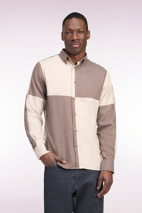 Chemise en coton camel et beige coupe droite - Image 3