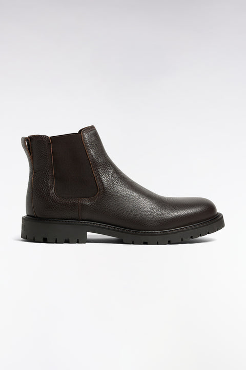 Bottines Chelsea en cuir grainé marron - Image 1