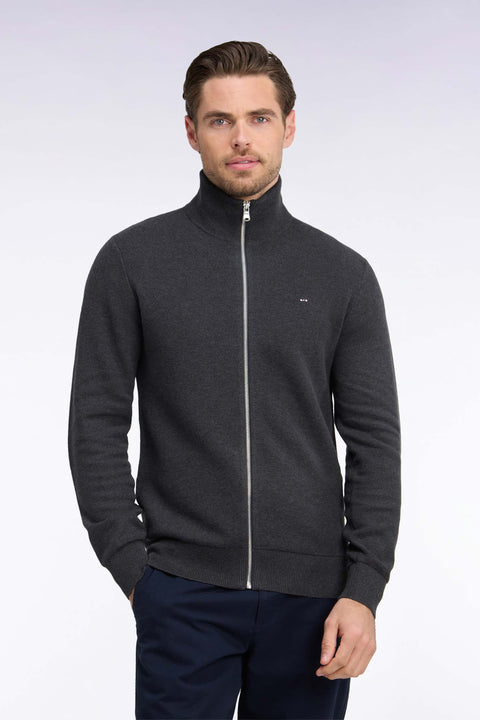 Straight cut charcoal gray cotton zipped cardigan - Image 3
