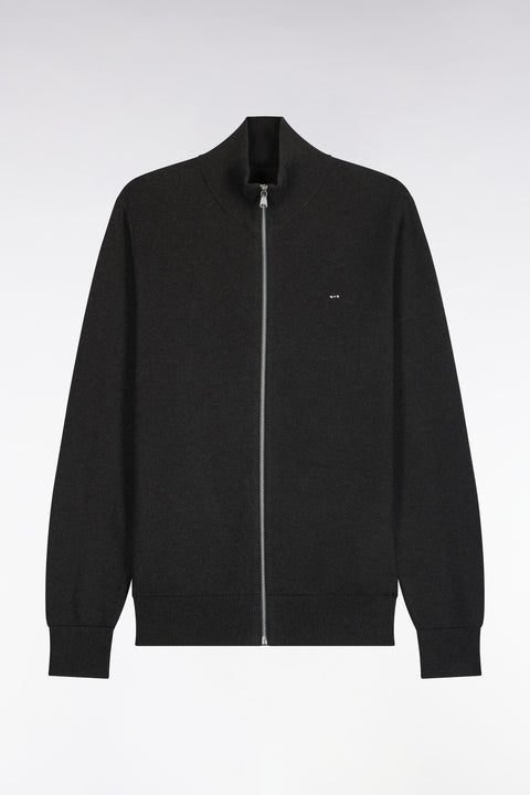 Straight cut charcoal gray cotton zipped cardigan - Image 2